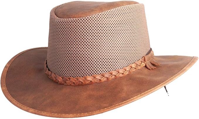 American Hat Makers Breeze Leather & Mesh Sun Hat | Wide Brim, UPF50, Breathable & Adjustable | Perfect for Outdoors