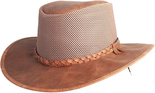 American Hat Makers Breeze Leather & Mesh Sun Hat | Wide Brim, UPF50, Breathable & Adjustable | Perfect for Outdoors