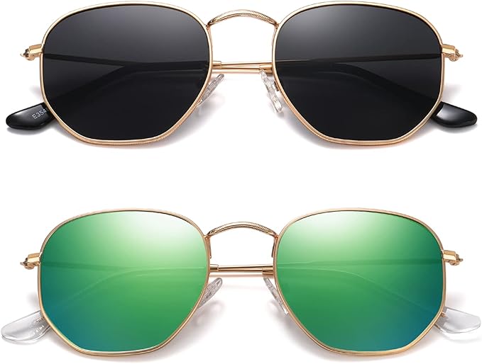 MEETSUN Polarized Hexagon Sunglasses for Women Men Polygon Square Sun Glasses UV400 Protection Metal Frame