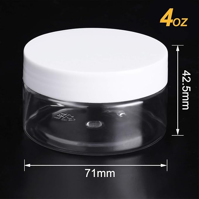 SATINIOR 12 Pack 4 oz Plastic Container Jars with Lids Round Clear Travel Cosmetic Container Jars for Toiletries, Lotion, Cream, Ointment, Makeup, Rhinestone, Sample, Kitchen Storage(White)