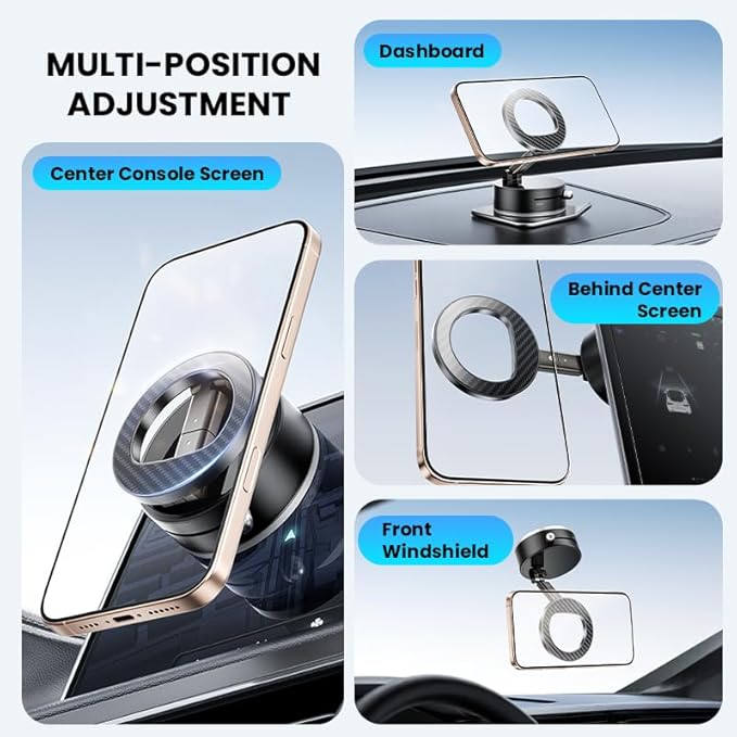 BISART Vacuum Magnetic Car Phone Holder – 360° Rotatable, Reinforced 96LBS Suction Cup Mount Compatible with MagSafe for iPhone & Android, Portable for Car, Gym & Mirror (A7-Black)