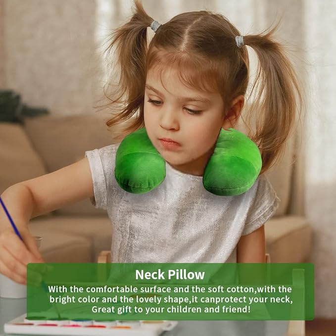 EKDJKK Travel Pillow for Kids, Cute Animal Neck Pillow Support U Shaped Cushion Plush Soft Rest Reading Pillow Sleeping Pillow for Airplane Train Car (Frog)