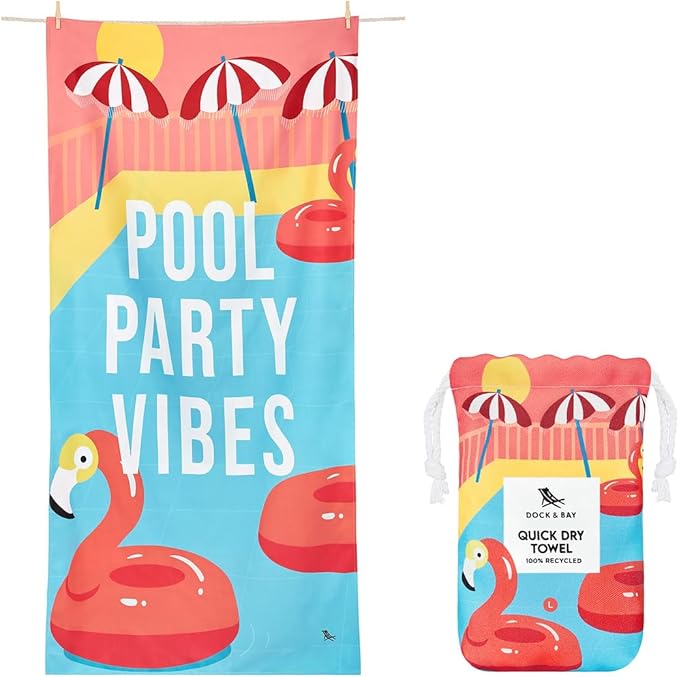 Dock & Bay Beach Towel - Quick Dry, Sand Free - Compact, Lightweight - 100% Recycled - Includes Bag - Party in Pink - Set of 4 - Extra Large (200x90cm, 78x35)