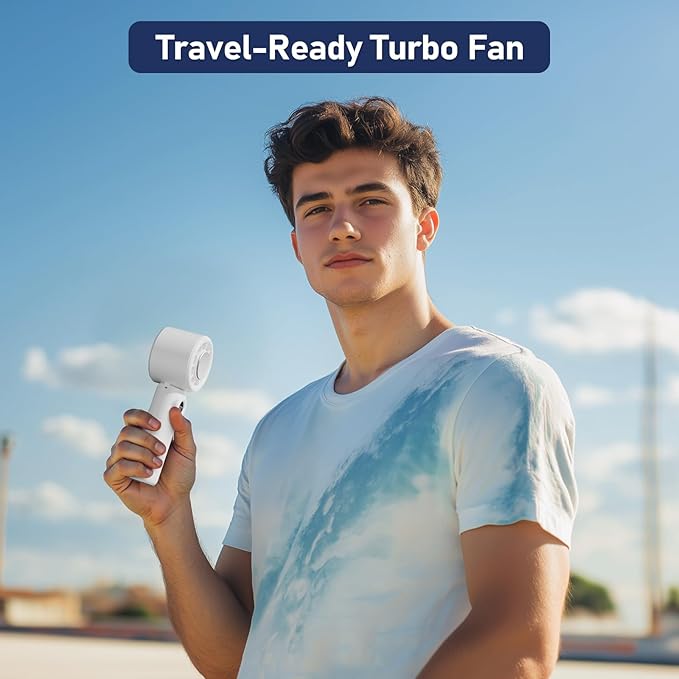 CIVPOWER Handheld Fan: Portable Small Ice Cooling Plate- 4000mAh Rechargeable 100 Gear High-Speed Turbo 10500 RPM - Personal Foldable Battery Operated for Travel Indoor Outdoor Women Men (White)