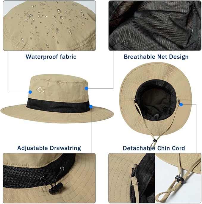 Oversized XL XXL Waterproof Sun Hat for Big Heads Mesh Bucket Hat Wide Brim Adjustable Packable Hiking Beach Fishing