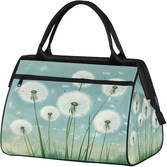 Large Travel Duffle Bag for Women Men,Waterproof Weekender Overnight Bag Carry on Tote Bags for Gym Sport Business Trip,Dandelions Plant Duffel Bags