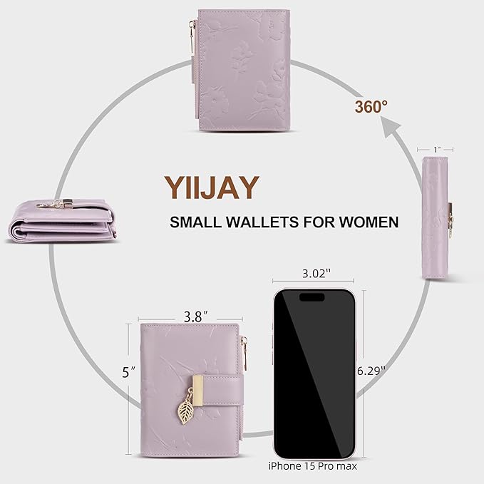 yiijay Small Wallet Women RFID Blocking Leather Bifold Wallet Credit Card Holder for Women Ladies Compact Wallet Mini Purse With Zipper Pocket