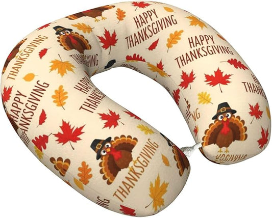 Neck Pillow Memory Foam Travel Pillows Comfortable for Airplane Flight Car Travel Office Nap and Sleeping, Funny Cushion for Head Shoulder Thanksgiving Fall Leaf Funny Turkey