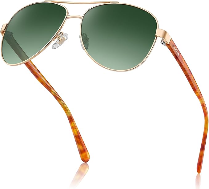 CARFIA Retro Trendy Pilot Sunglasses for Women Polarized UV Protection, Lightweight Outdoor Driving Lady Sunnies Metal Frame