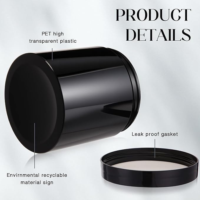 SATINIOR 12 Pack 16 oz Plastic Container Jars with Lids Round Clear Travel Cosmetic Container Slime Jar for Toiletries, Lotion, Cream, Ointment, Makeup, Rhinestone, Sample, Kitchen Storage(Pure Black)