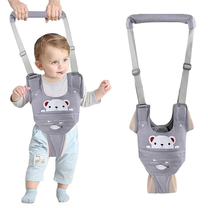 Baby Walking Harness Handheld Baby Walker Assistant Belt Adjustable Toddler Infant Walker Safety Harnesses Standing Up and Walking Learning Helper with Detachable Crotch for 9-24 Month (Gray)