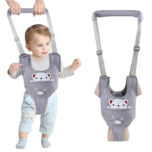 Baby Walking Harness Handheld Baby Walker Assistant Belt Adjustable Toddler Infant Walker Safety Harnesses Standing Up and Walking Learning Helper with Detachable Crotch for 9-24 Month (Gray)