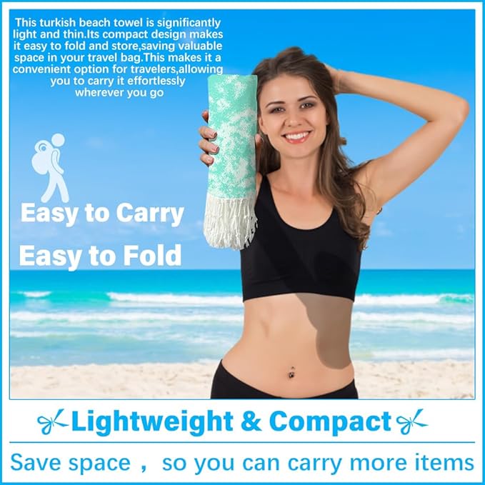 Thin Turkish Beach Towel Lightweight Soft Cotton Extra Large XL Oversized Sand Free Sandproof Absorbent Quick Dry Towels Cloud Bath Pool Travel Compact Essentials Accessories for Adult Gifts