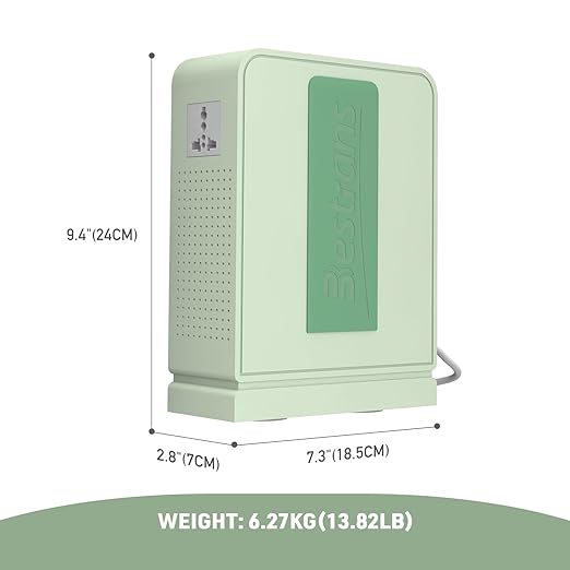 2000W Step Up Transformer 110v to 220v Converter, Heavy Duty Voltage Converter 110v to 220v with Dual Outlets, Overload Protection & Ultra-Quiet Design for Home Appliances, Light Green