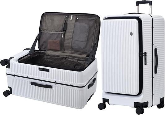 29 Inch Aluminum Checked Luggage with Side Opening Zipper, 40 * 37 * 77cm, 113L, Lightweight Hardshell ABS+PC Suitcase with TSA Lock, 360° Universal Wheels, White