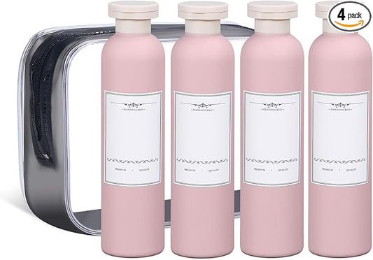 ASEVAT 8.8 oz Plastic Travel Refillable Shampoo Bottles, Empty Squeeze Bottles with Flip Cap, Travel Containers for Shampoo, Conditioner, Lotion and Cream (4 Pcs)