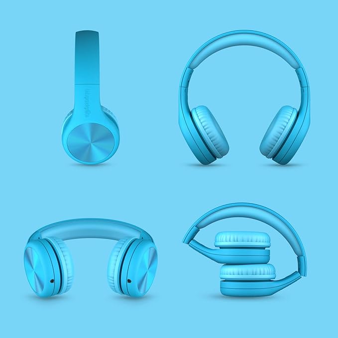 LilGadgets Connect+ Pro Wired Kids Headphones for School with Microphone, Volume Limiting Over-Ear Headset with Cord, SharePort Technology & SoftTouch Padding, Blue
