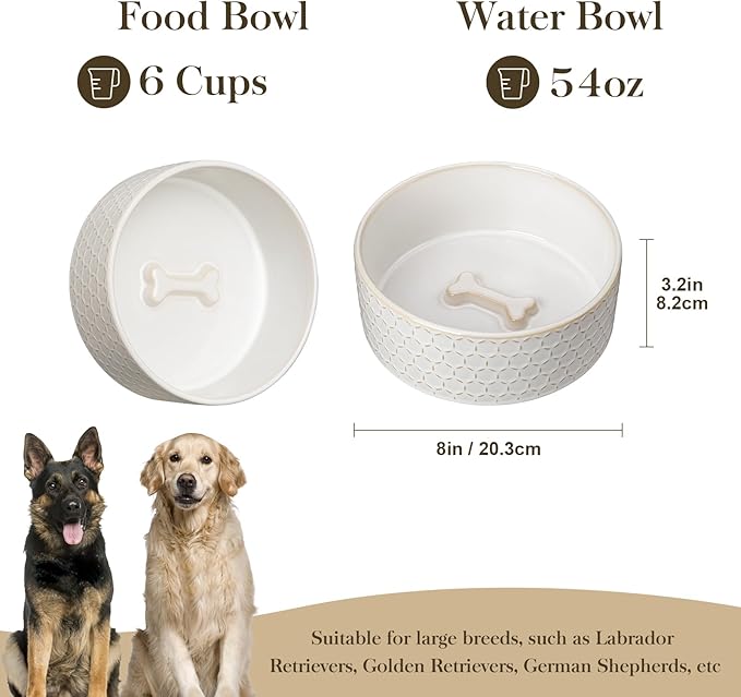 MALACASA Ceramic Dog Food Bowl, 6 Cups or 54 oz Dog Food Water Dish for Large Breeds, Pet Bowl Dishwasher & Microwave Safe, Honeycomb, Series Lydia