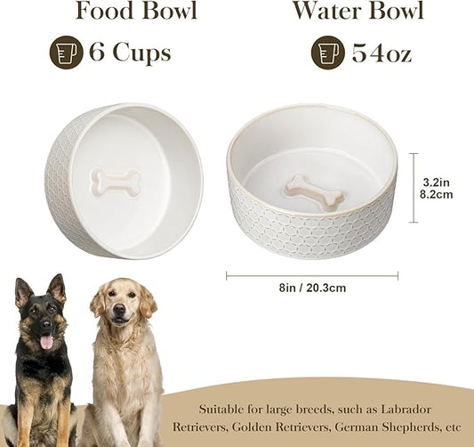 MALACASA Ceramic Dog Food Bowl, 6 Cups or 54 oz Dog Food Water Dish for Large Breeds, Pet Bowl Dishwasher & Microwave Safe, Honeycomb, Series Lydia