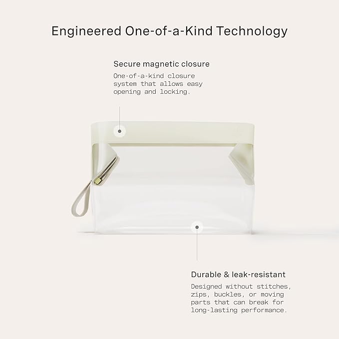 Cadence Parcel - Clear Kit with Magnetic Closure - Durable and Leak-Resistant Travel Toiletry Kit - TSA-Compliant & Modular Design - Hygiene Bag for Travel Essentials - 1 Qt - Pebble