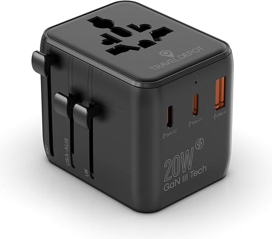 Universal Travel Adapter w/USB Ports, GaN All in One Worldwide Plug Adapter, International Power Converter for All Devices, Wall Charger AC Power Type C Charging Ports for USA EU UK AUS