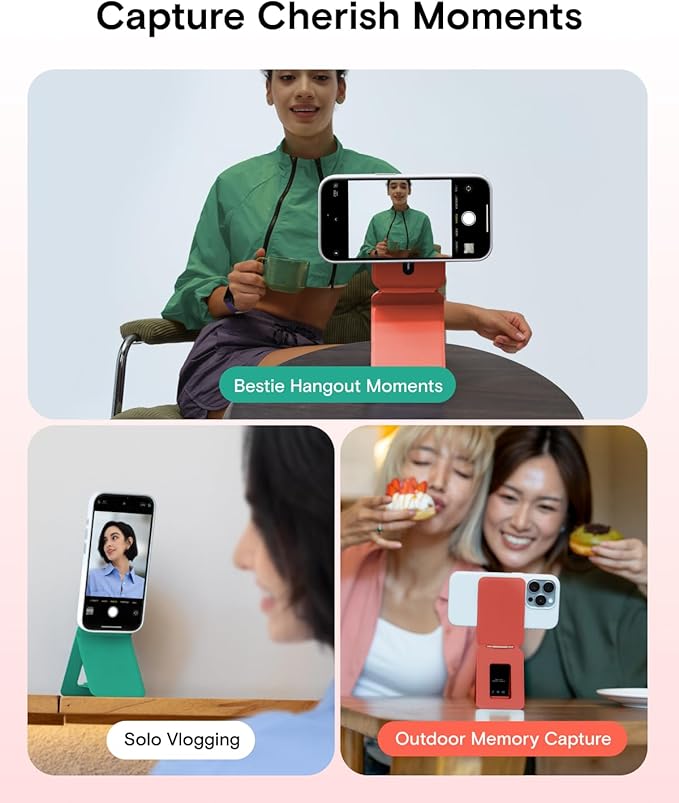 MOFT Phone Tripod Stand Selfie Stick for iPhone, Multi-Angles iPhone Stand, Lightweight & Portable Phone Holder, Strong Magnets, MOVAS Vegan Leather, Travel Essentials, Oz Green (Without Card Slot)