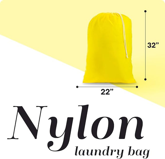Nylon Laundry Bag - Locking Drawstring Closure and Machine Washable. These Bags will Fit a Laundry Basket or Hamper and Strong Enough to Carry up to Three Loads of Clothes. (Yellow)