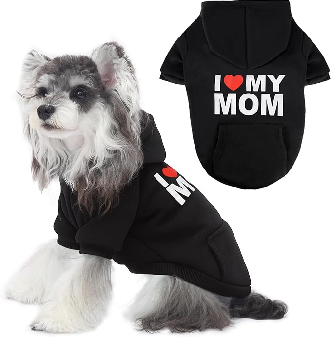 BAOBICUTE Dog Basic Hoodie Soft Dog Clothes Cold Weather Sweaters for Medium Large Dogs Cozy Fabric Warm Sweatshirt with Leash Hole (I Love My MOM, S (Back: 12",Chest: 16"))