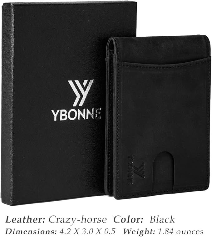 YBONNE Functional Compact RFID Blocking Bifold Wallet for Men, Made of Finest Genuine Leather