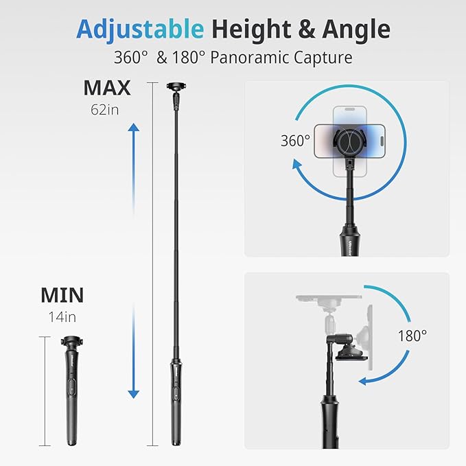 UBeesize 62'' Magnetic Selfie Stick Phone Tripod with Wireless Remote, Extendable Cell Phone Tripod Stand, Compatible with MagSafe, Cellphone Tripod for iPhone 17 16 15 14 13 12 and Android Phones
