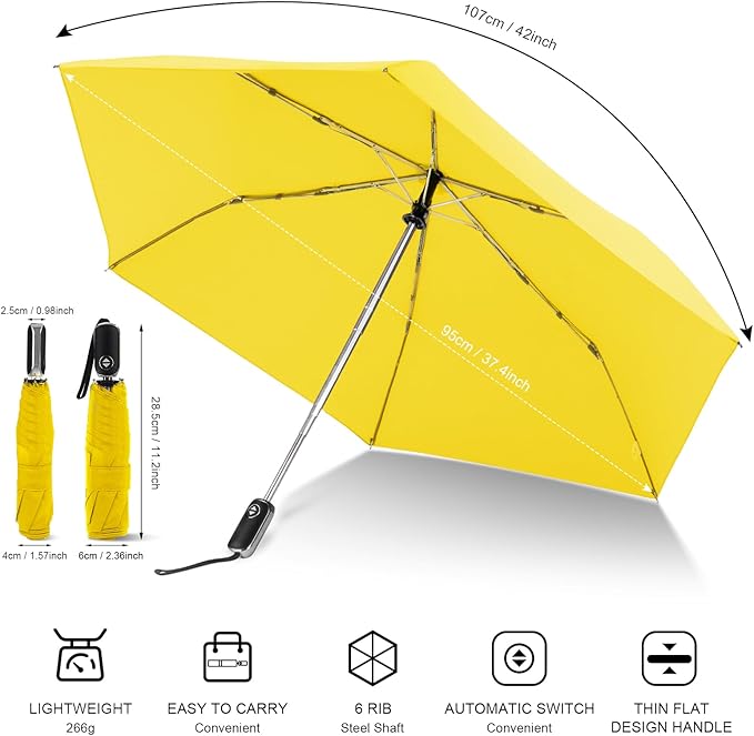 LEAGERA Compact Travel Umbrella for Purse - Flat Handle, Waterproof for Light Rain