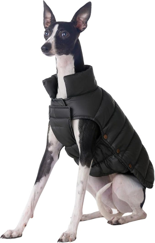 SPACE LION Dog Puffer Jacket, Down Winter Coat, Durable Outdoor Coat for Cold and Windy Conditions, Lightweight & Adjustable Fit Coats for Large Dogs, (Onyx Black,Size28/4XL)
