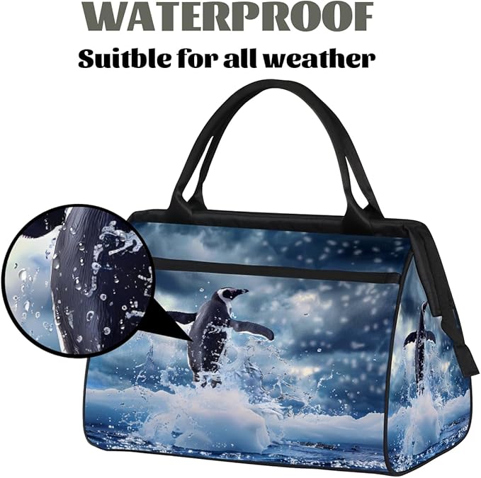 Travel Duffel Bag Penguin Bird Waterproof Sports Duffel Bags Lightweight Large Capacity Weekender Carry On Gym Bag for Women Men