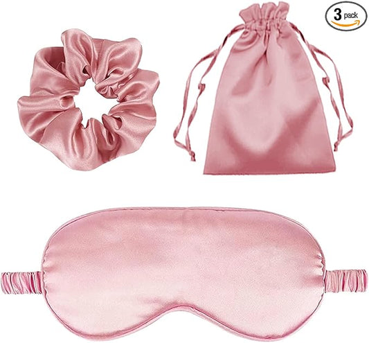 3Pcs Satin Eye Mask Silk Sleep Masks Set Silky Blindfold Eyeshade Blackout Eyes Cover Pouches Bag Scrunchy Wedding Gift