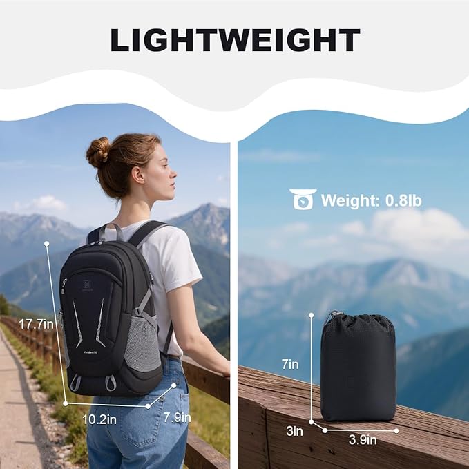 MIYCOO Backpack - Ultra Lightweight Packable Backpack for Travel Camping, 20L Hiking Back Pack Waterproof Foldable Daypack for Men Women Black