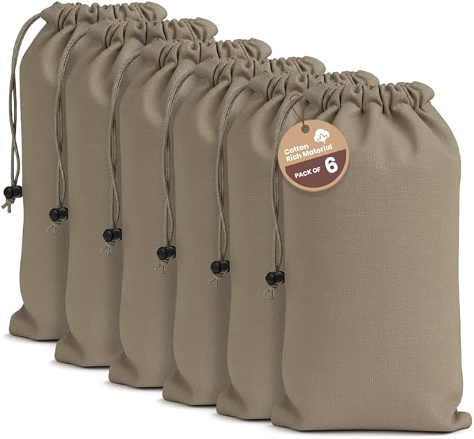 LFH Cotton Rich Shoe Storage Bags with Drawstring, Dustproof Breathable Reusable Organizer, Perfect For Travel, Dorm, Hotel, College, Gym, Easy to Carry, Machine Washable 8"x17" (Pack of 6) - Chambray