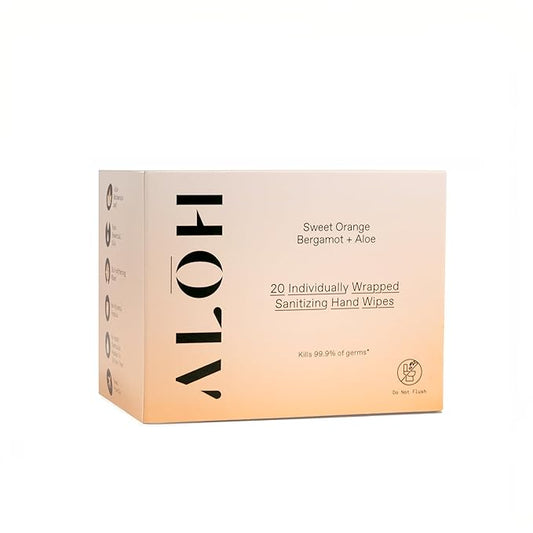 ALŌH Skin - Softening Sanitizing Hand Wipes – Sweet Orange Bergamot (1 Box of 20 Individual Wrapped Wipes)