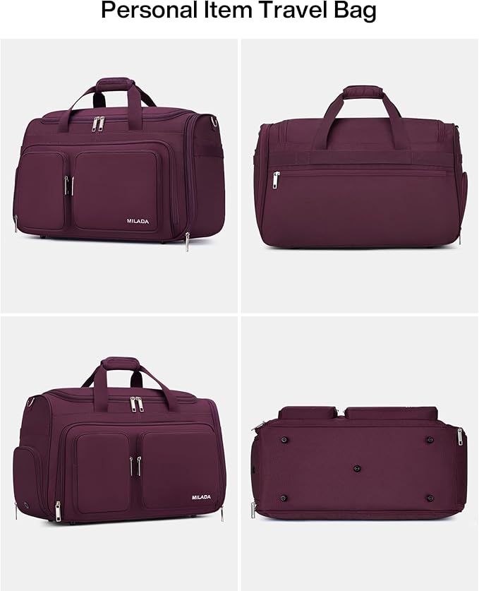 MILADA Carry On Luggage Bags for Travel Large Foldable Duffle Bag for Travel Lightweight Personal Bags for Airplanes Weekend Overnight Bags for Women Mens Travel Bag, Purple