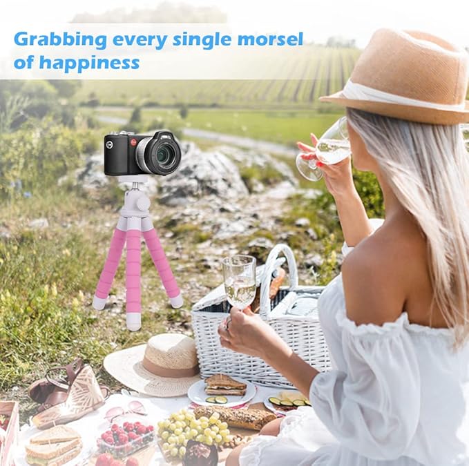 Ubeesize Portable Tripod Stand with Wireless Remote & Clip, Flexible Phone Holder for Video Recording (Pink)