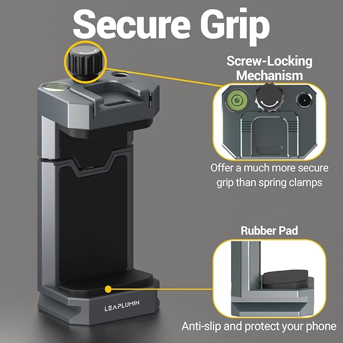 Aluminum Phone Mount for Tripod, Adjustable Phone Tripod Mount with Cold Shoe & Arca Swiss Quick Release Plate,Universal Adjustable Clamp Suitable for iPhone 14 pro/13 Pro/12/11/Samsung