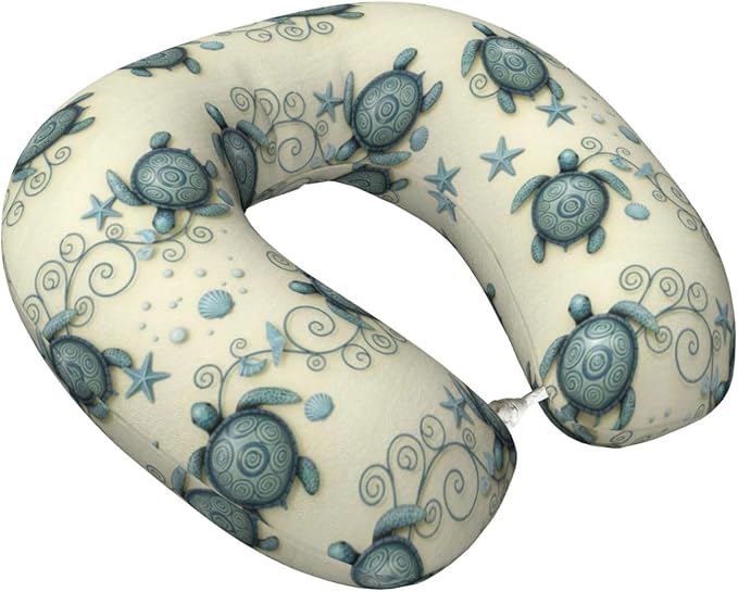 Travel Pillow for Men Women, Washable Relax U Shaped Neck Pillows for Car Head Pain Relief Sleeping Ocean Friends Sea Turtle
