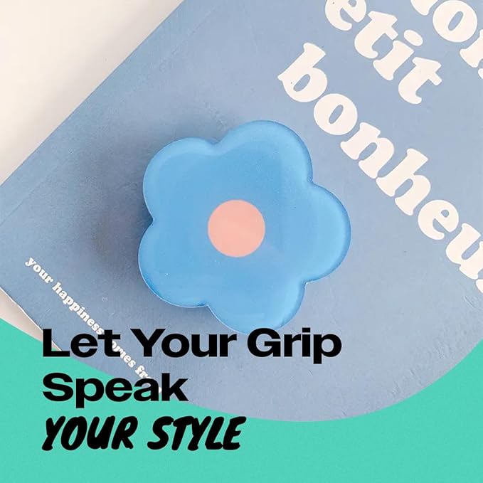 OnTheGrip Cute Solid Color Daisy Flower Design Collapsible Mobile Phone Grip Stand Holder for Smartphone Tablet Cell Phone Accessory (Blue)