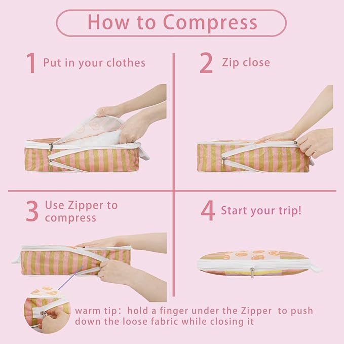 6 Pcs Compression Packing Cubes, Packing Cubes for Travel, Waterproof Luggage Organizer Bags Set, Cute Packaging Cubes for Women Kids Backpack Carry-Ons