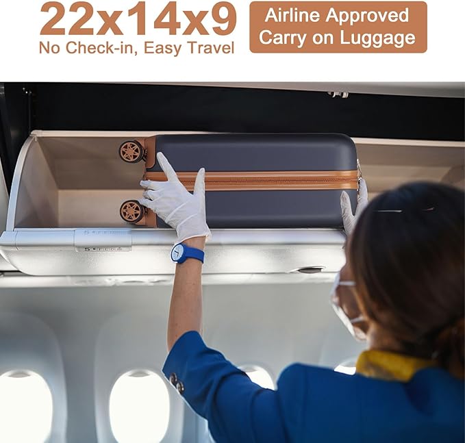 Kono Carry On Luggage 22x14x9 Airline Approved Lightweight Hardside Suitcase with Spinner Wheels & Built-in TSA Lock (Navy, 20 Inch)