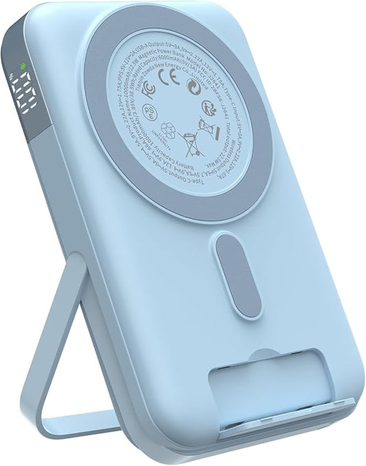 Magnetic Power Bank 10,000mAh Wireless Portable Charger, 22.5W Battery Pack with LED Display Adjustable Dual-Foldable Stand Magsafe-Compatible for iPhone 16/15 Series Samsung AirPods