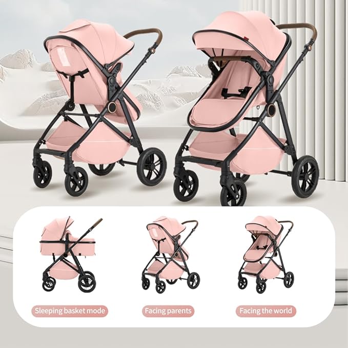 Premium High Chair Stroller: Reversible Seat for Bonding & Ultra-Smooth Fold (Pink)