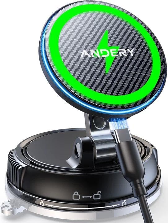 ANDERY Only for iPhone Magsafe Car Mount Charger [15W Wireless Faster Charging, 78+LBS Strongest Suction, 2400gf Strongest Magnetic] 360° Adjustable, Phone Holders for Your Car for iPhone 17-12