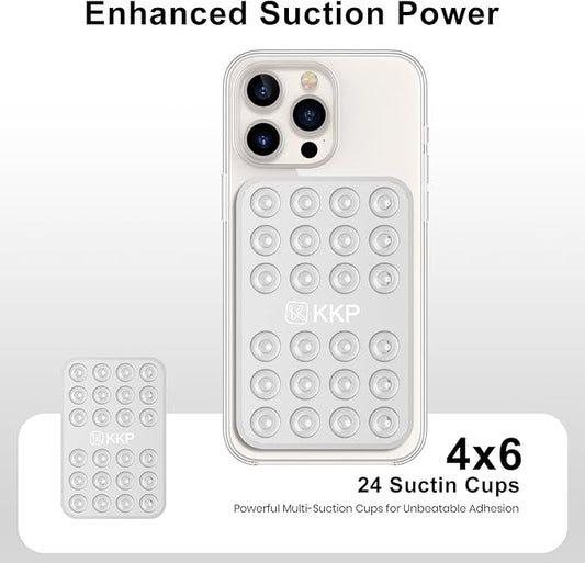 KKP Classic MAX - Silicone Suction Phone Case Adhesive Mount - Hands-Free, Strong Grip Holder for Selfies and Videos - iPhone and Android Compatible - 2.6″ x 3.9″