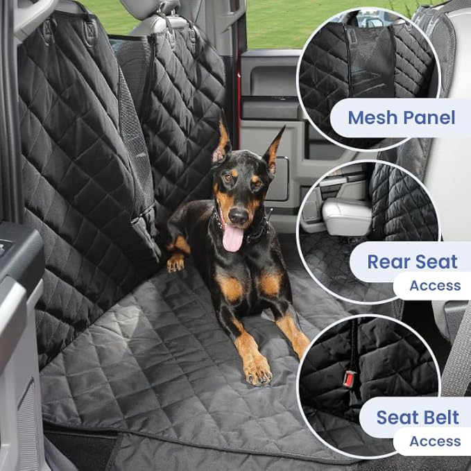 4Knines Dog Floor Hammock For Truck & Crew Cab with Fold Up Seats – Back Seat Pet Cover for Dogs – Compatible with Ford F-150, Ram, GMC, Chevrolet, Toyota Full Size Trucks (Passenger Side Split, Camo)