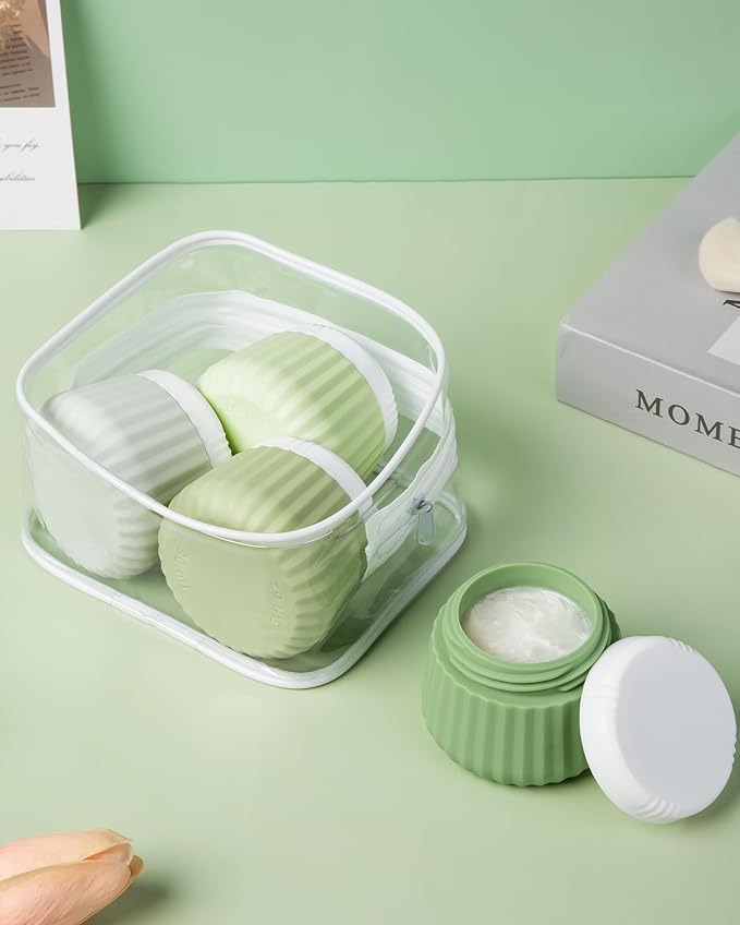 Travel Containers for Toiletries 4 Pack, TSA Approved Travel Size Toiletries, With Clear Bag Leak Proof Silicone Jars, Creams Jars Carrying Small Items
